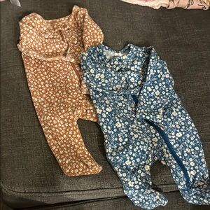 Baby Floral Onesies - Brown and Blue